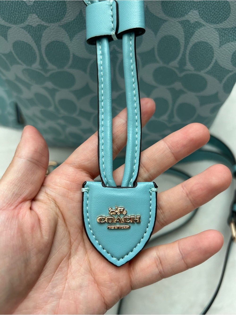Coach Teal Signature Drawstring Bucket Bag with Pouch - Picture 4 of 8